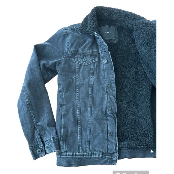 Zara Black denim jacket sherpa lined size small - Picture 4 of 14
